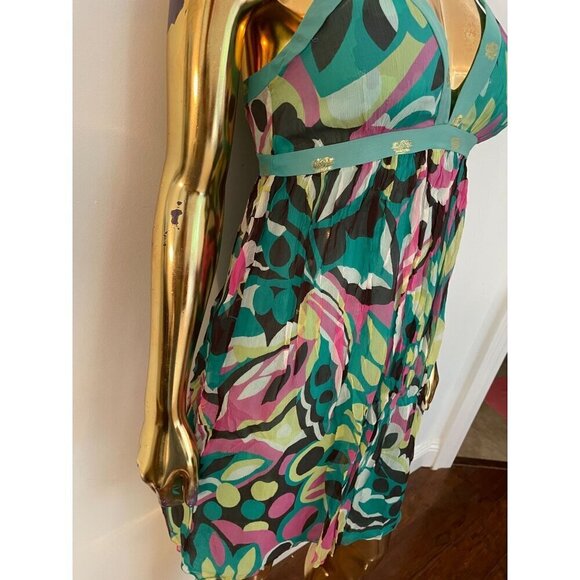 Milly New York Y2K Boho-Chic Multicolor Dress - Size 0 - 100% Silk Floral & Polk - Picture 2 of 7